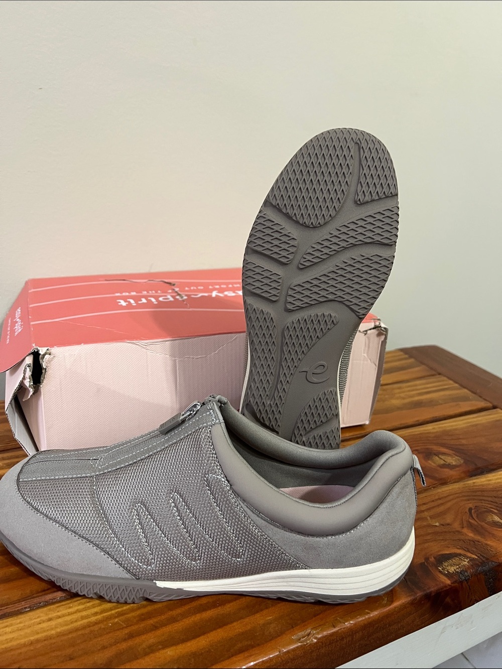 Easy Spirit Women's Slip-On Zipper Sneakers in Taupe Gray - Picture 3 of 4